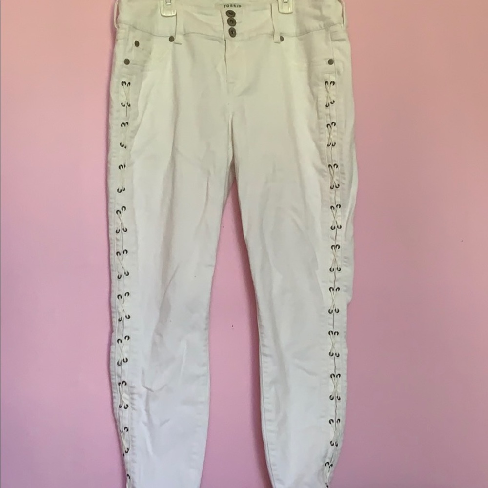 Torrid White Lace Up Jeans